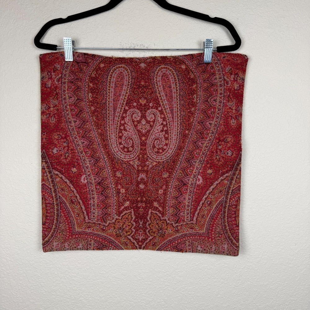 Pottery Barn Wool Cotton Pillow Cover Red Paisley/ Brown Velvet 18x18 Earth Tone